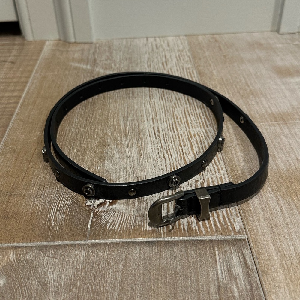 Skinny Black Belt with Silver Studded Accents